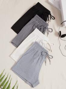 Women Solid Color Drawstring Waist Pocket Casual Pajama Shorts Sleep Shorts - Multicolor - View 3