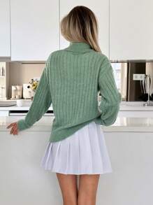 EURMUSE Solid Rib Pattern Turtleneck Pullover Sweater For Autumn & Winter - Mint Green - View 2