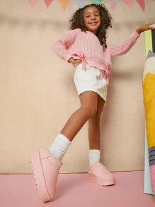 Mini mi 畅销儿童冬季粉色厚底拖鞋 - 舒适穆勒厚底木屐，舒适 - 粉色 - 查看 6