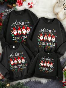 Manfinity Homme 时尚休闲圣诞主题图案印花家庭装男士修身圆领羊毛套头衫 - 黑色 - 查看 1