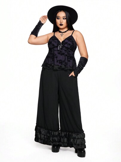 Plus Size Women Gothic Style Ruffled Wide Leg Pants