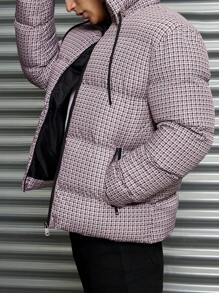 RueChic Men Plaid Printed Regular Hooded Padded Coat, Winter Clothes - Black - View 4