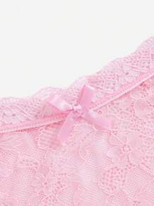 Strawberry Shortcake | ROMWE 3 件套女士草莓卡通图案蕾丝边蝴蝶结装饰内裤套装 - 彩色 - 查看 4