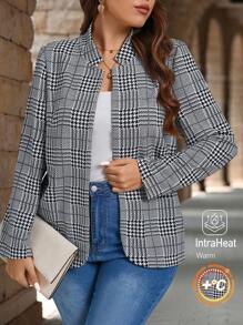 EMERY ROSE 大码休闲优雅格子翻领前开襟夹克，女士冬季服装 - 彩色 - 查看 3