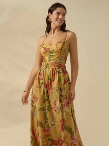 CAJUNI Women's Boho Tropical Print Maxi Skirt, Vacation Casual Summer