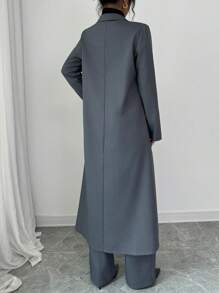 Elenzga Deep Gray Lapel Dropped Shoulder Long Suit Pants For Women