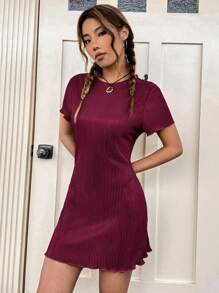 SHEIN EZwear Vestido verde esmeralda de verano con recorte de lechuga - Burdeos - Ver 6