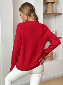 EMERY ROSE Casual Comfortable Soft Pearl Embellished Sweater For Women For New Year Clothes Knit Pullover Fall Winter Outfit