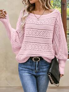 SHEIN LUNE Áo len chui đầu dài tay cổ bẻ màu trơn không đối xứng - Hồng - Xem 6