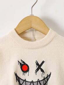 Young Boy Street Fashion Cartoon Graphic Knitted Sweater And Pants Two Pieces Casual Set - Beige - View 4