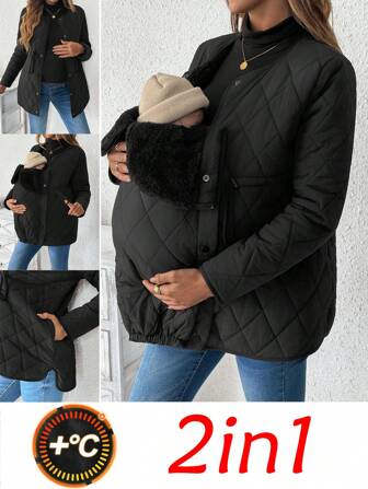 SHEIN Giacca invernale da maternità 3 in 1, con tasca a canguro
