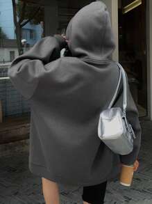 DAZY Sudadera con capucha casual de ajuste holgado y forro térmico para mujer, sudadera con capucha de otoño