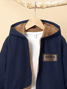 SHEIN 4 件装 Tween Boy 休闲毛绒衬里连帽图案夹克，秋冬款