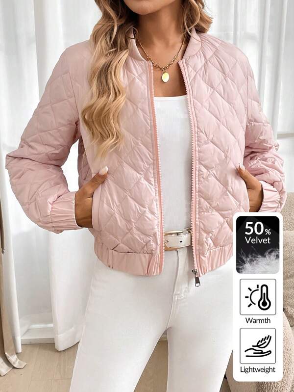 SHEIN LUNE Damen einfarbige Daunenjacke mit Reißverschluss vorne und Taschen, minimalistisch und lässig