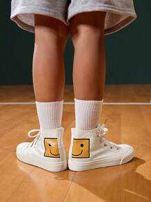 JNSQ Chaussures de canevas enfant à bout carré à la mode avec motif souriant, style décontracté de printemps/été