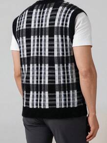 Manfinity Mode Men's Casual Plaid V-Neck Sleeveless Sweater Vest, Autumn/Winter - Multicolor - View 2