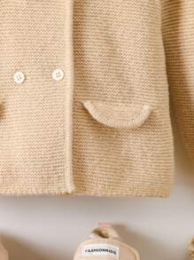 少女双排扣毛领连帽开衫，适合秋冬季 - 卡其色 - 查看 6