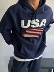 DAZY Men's Letter Embroidery Thermal Lined Hoodie, Autumn