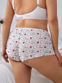 Betty Boop x SHEIN 2pcs/Pack Cute Heart Print Comfortable Plus Size Casual Panties,Red & White - Red and White - View 2