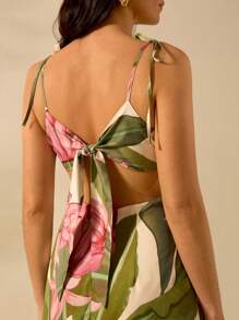 CAJUNI 女式波西米亚风香蕉树印花无袖细肩带系腰连衣裙，休闲海滩度假夏季 - 彩色 - 查看 8