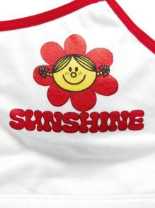 Mr Men Little Miss X SHEIN 2pcs Tween Girl Cartoon & Letter Print Contrast Binding Camisole Lingerie Set