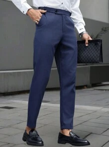 Manfinity Bizformal 1pc Men's Solid Color Straight-Leg Pocket Dress Pants, Suitable For Daily Commute And Business - Navy Blue - View 1