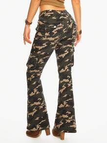 ROMWE J-Fashion Y2K Harajuku Style Cargo Pocket Low Rise Camo Women Jeans - Brown - View 3