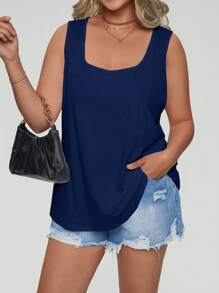 Calvaya 大码休闲纯色宽松背心 - 藍色 - 查看 1