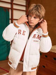 SHEIN Tween Boy Casual Hooded 2 In 1 Padded Coat - White - View 8