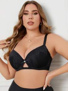 1 chiếc áo ngực có gọng ren trong suốt cỡ lớn dành cho nữ, đồ lót - màu đen - Xem 8