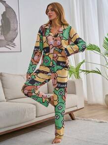 SHEIN Cottnline 2Pcs Viscose Cute Bear&Letter Pattern Homewear Pj Set - Multicolor - View 5