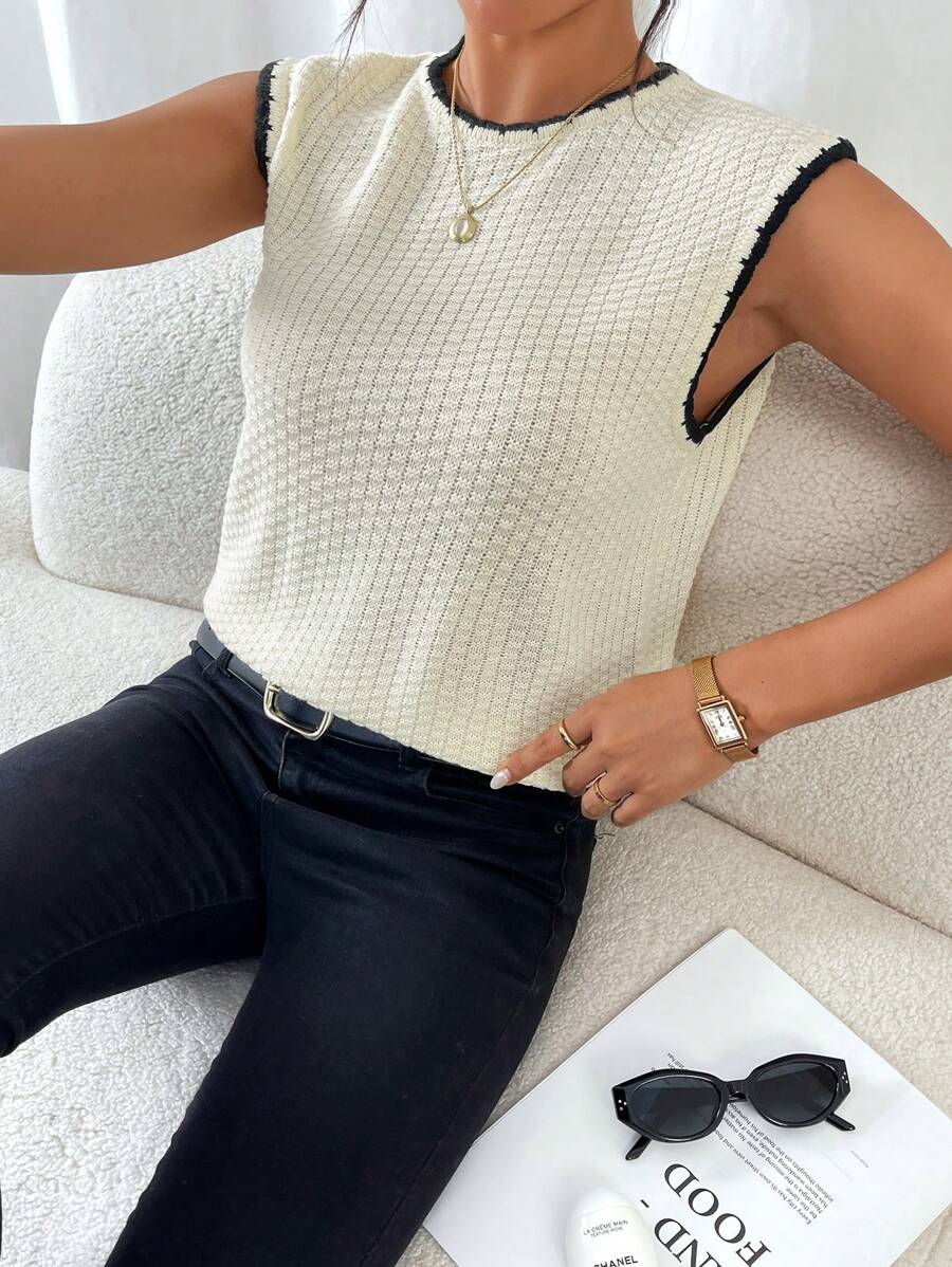 SHEIN Frenchy Áo vest dệt kim phối màu đơn giản cho nữ, mùa thu - Nhiều màu - Xem 1