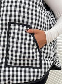 SHEIN Clasi Plus Size Sleeveless Front Zip Casual Padded Coat - Black and White - View 7