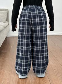 SHEIN Leap Crew Young Girl Girls Plaid Print Casual Pants For Young Girls And Toddler Girls, Great For Casual & Daily Wear & School Daily In Spring And Autumn,Mom And Daughter Matching,Sister And Me Matching - Black - View 2