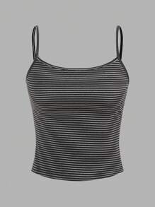 SHEIN EZwear 女式多色针织短款背心 - 黑與白 - 查看 6