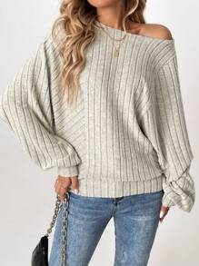 SHEIN Tall 女式杏色羊毛罗纹运动衫、长袖上衣 - 杏色 - 查看 9