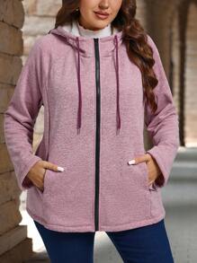 EMERY ROSE Plus Size Thermal Fuzzy Coats  Women Clothes Fall Autumn,Spring - Dusty Purple - View 2