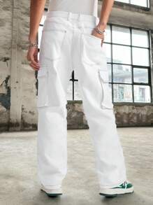 Manfinity VCAY Men's Loose Straight Leg Woven Cargo Pants - White - View 2