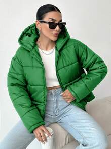 EURMUSE Áo khoác mùa đông màu đen có khóa kéo và mũ trùm đầu - màu xanh lá - Xem 3