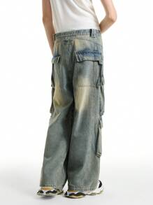 NEON BLANC 男式宽松口袋街头长款牛仔裤 - 藍色 - 查看 2