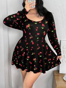 SHEIN EZwear Plus Size Women Cherry Print Jumpsuit - Multicolor - View 3