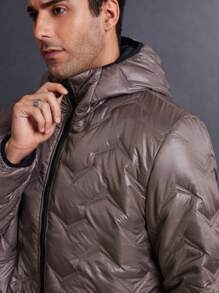 Manfinity VCAY Men's Thickened Stand Collar Zip-Up Padded Coat Suitable For Winter - Brown - View 2