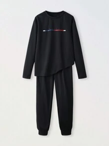 SHEIN 2pcs Teen Boy Basic Minimalist Long Sleeve Shirt And Pants Casual Set