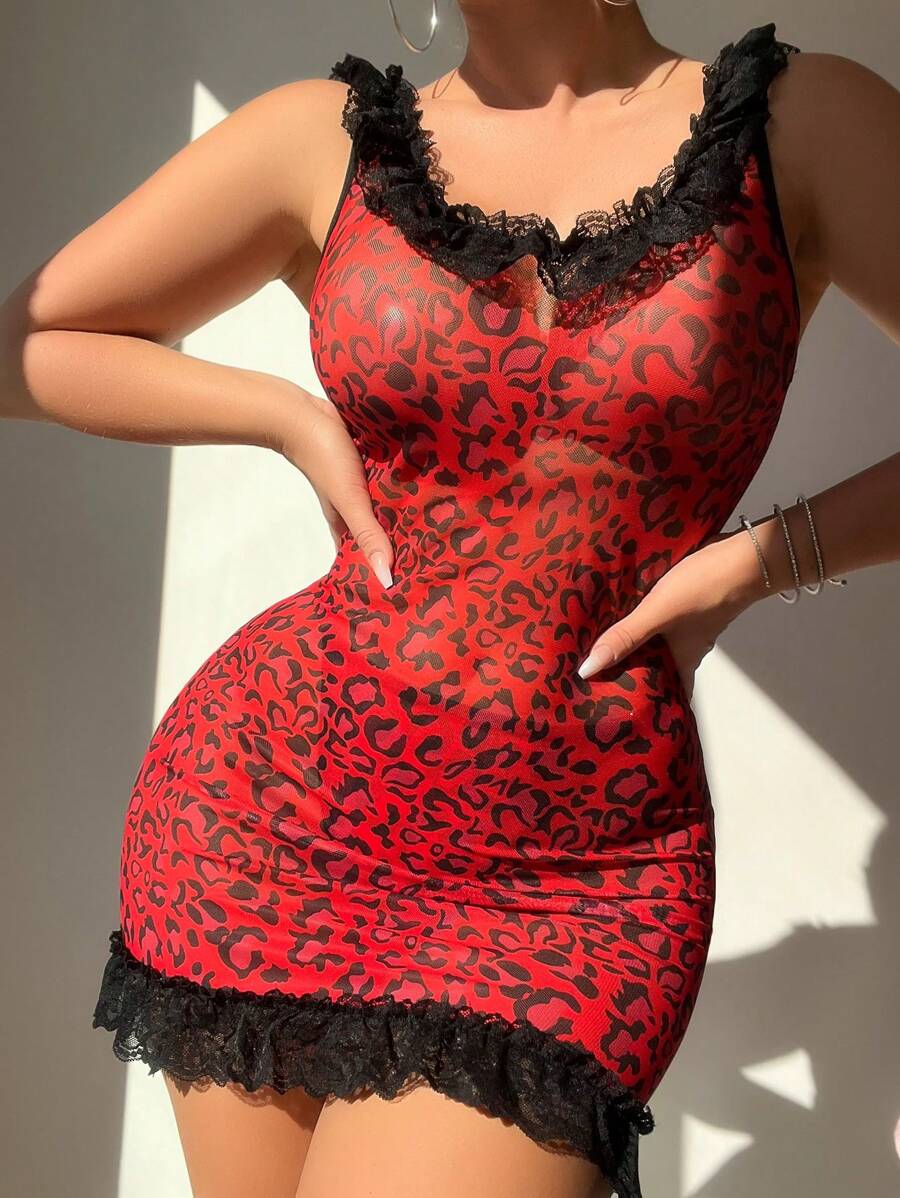 2pcs/Set Romantic Lace Print Camisole Slip Dress - Multicolor - View 1