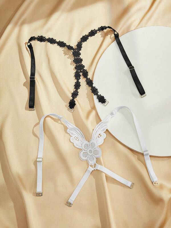 Charlaine Women Plain Color Embroidered Minimalist Sexy Lingerie Accessory ,2 Pcs