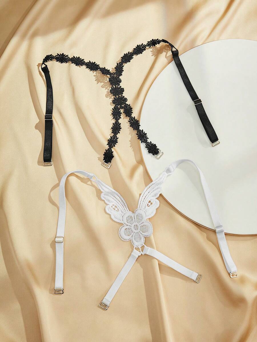 Charlaine Women Plain Color Embroidered Minimalist Sexy Lingerie Accessory ,2 Pcs