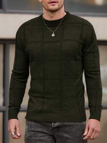 SHEIN Cottnline Men Patch Detailed Round Neck Regular Sweater - Dark Green - View 8