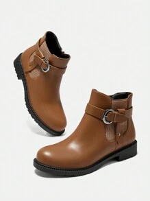 CUCCOO BIZCHIC Women's Fashion PU Leather Buckle Design Ankle Boots For Christmas And New Year Holiday - Black - View 2