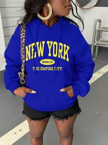 INAWLY 女士字母印花抽绳连帽运动衫、休闲套头衫、秋冬季、长袖上衣