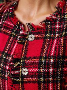 SHEIN Clasi Women's Red Plaid Tweed Jacket For Christmas Christmas Women Clothes